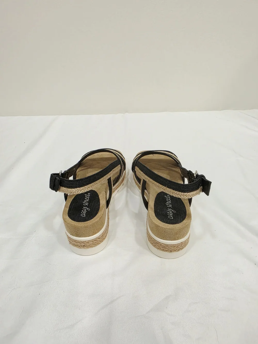 easy street Washed Black/Rope Mel Espadrille Wedge Sandals - Women